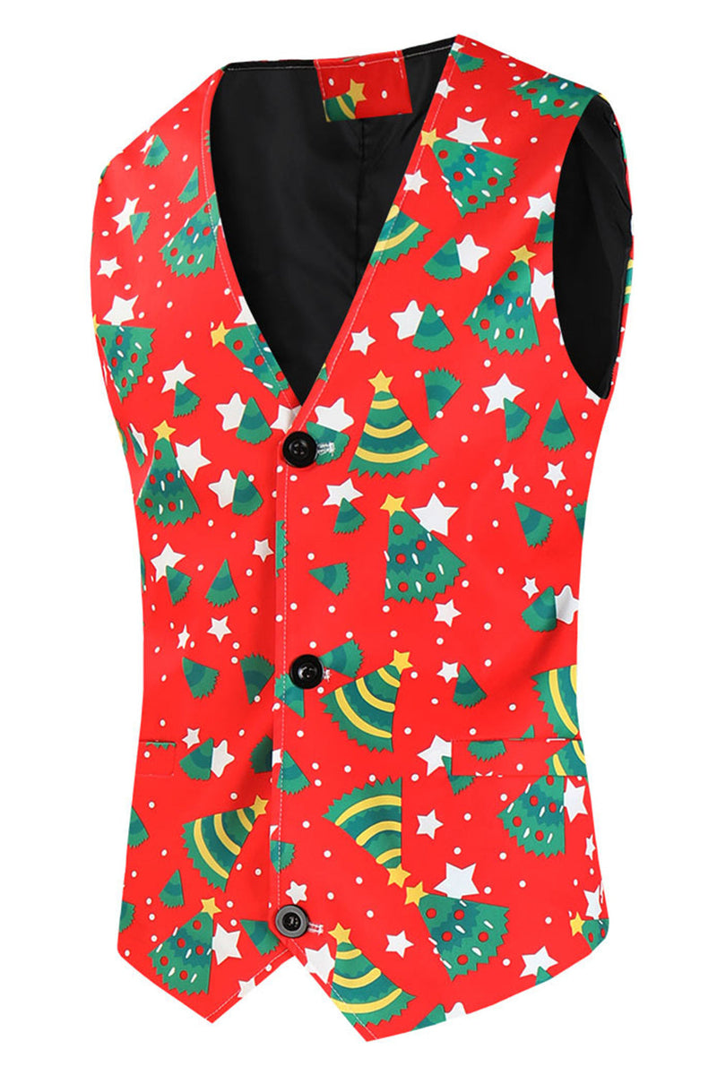 Load image into Gallery viewer, Red Christmas Green Tree Printed 3 Pieces Men&#39;s Festival Suits