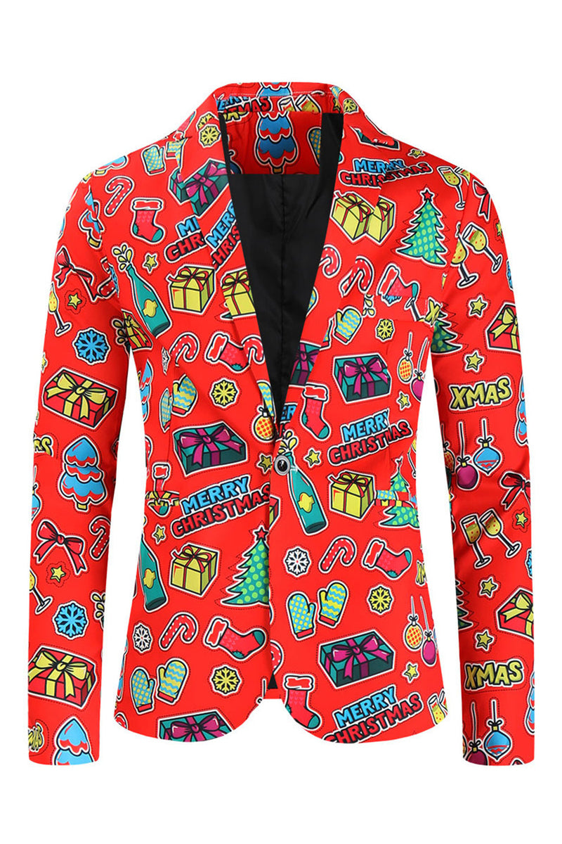 Load image into Gallery viewer, Red Notched Lapel Christmas Printed 3 Pieces Men&#39;s Suits