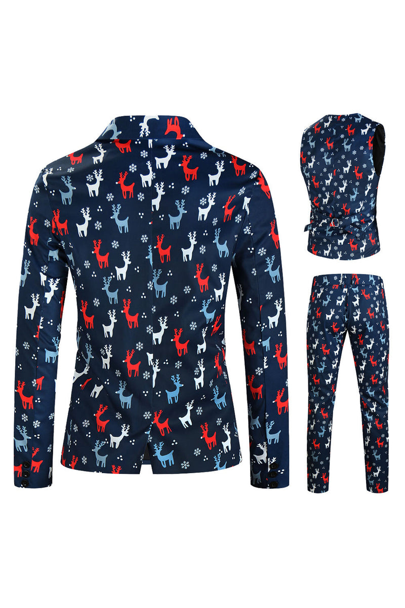 Load image into Gallery viewer, Dark Blue Elk Print 3-Pieces Men&#39;s Christmas Suits