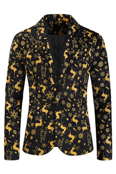 Black 3-Pieces Yellow Elk Printed Men's Christmas Suits