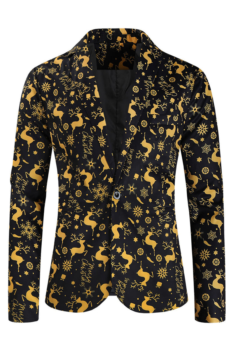 Load image into Gallery viewer, Black 3-Pieces Yellow Elk Printed Men&#39;s Christmas Suits