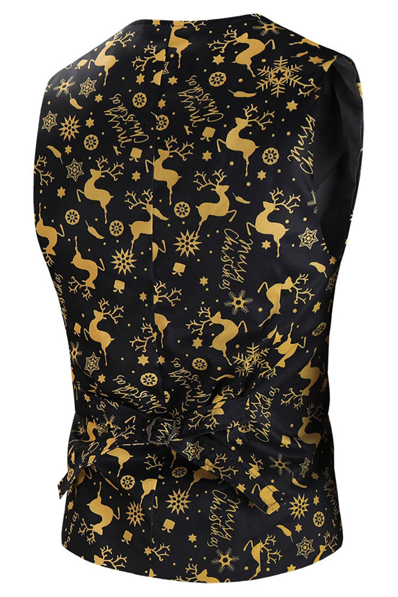 Load image into Gallery viewer, Black 3-Pieces Yellow Elk Printed Men&#39;s Christmas Suits