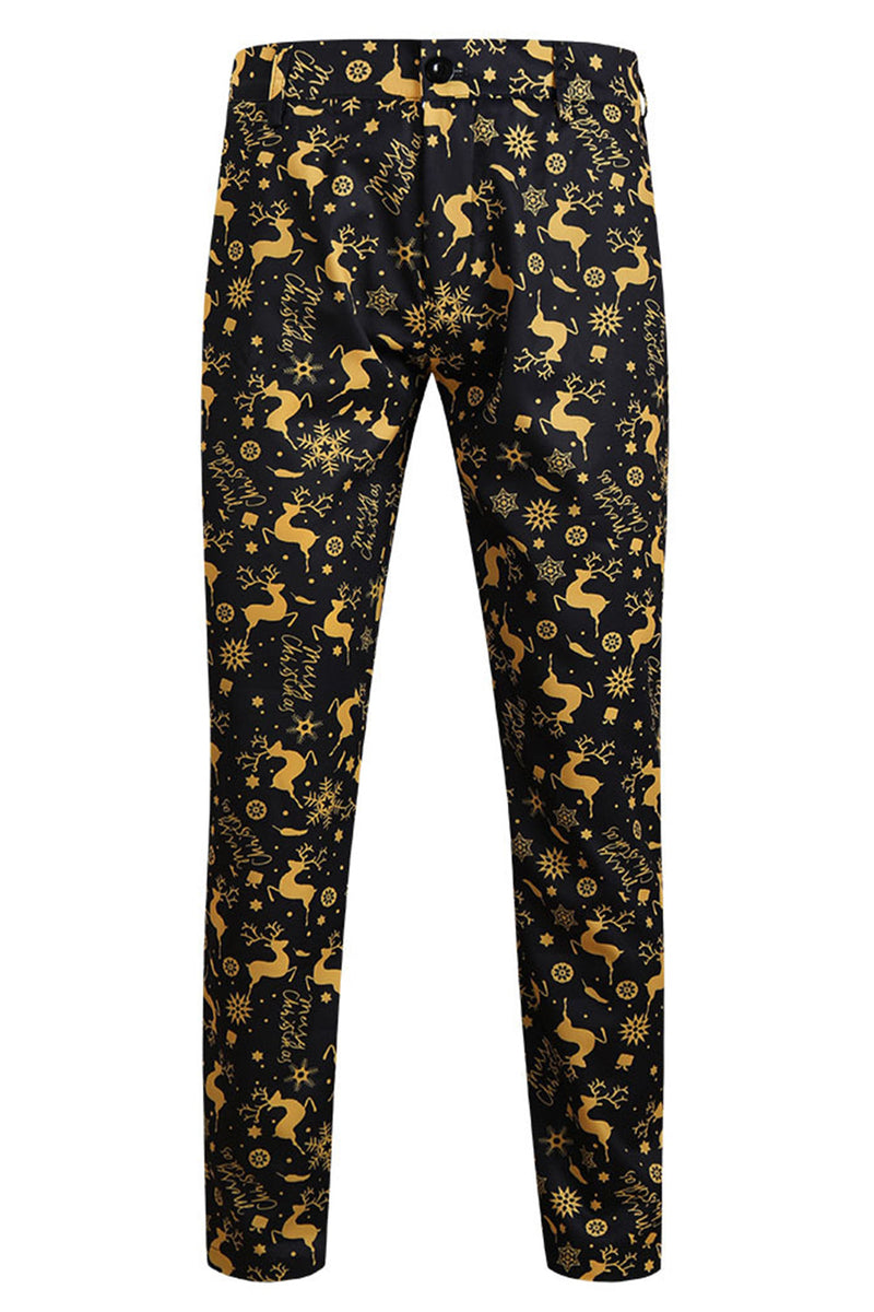 Load image into Gallery viewer, Black 3-Pieces Yellow Elk Printed Men&#39;s Christmas Suits