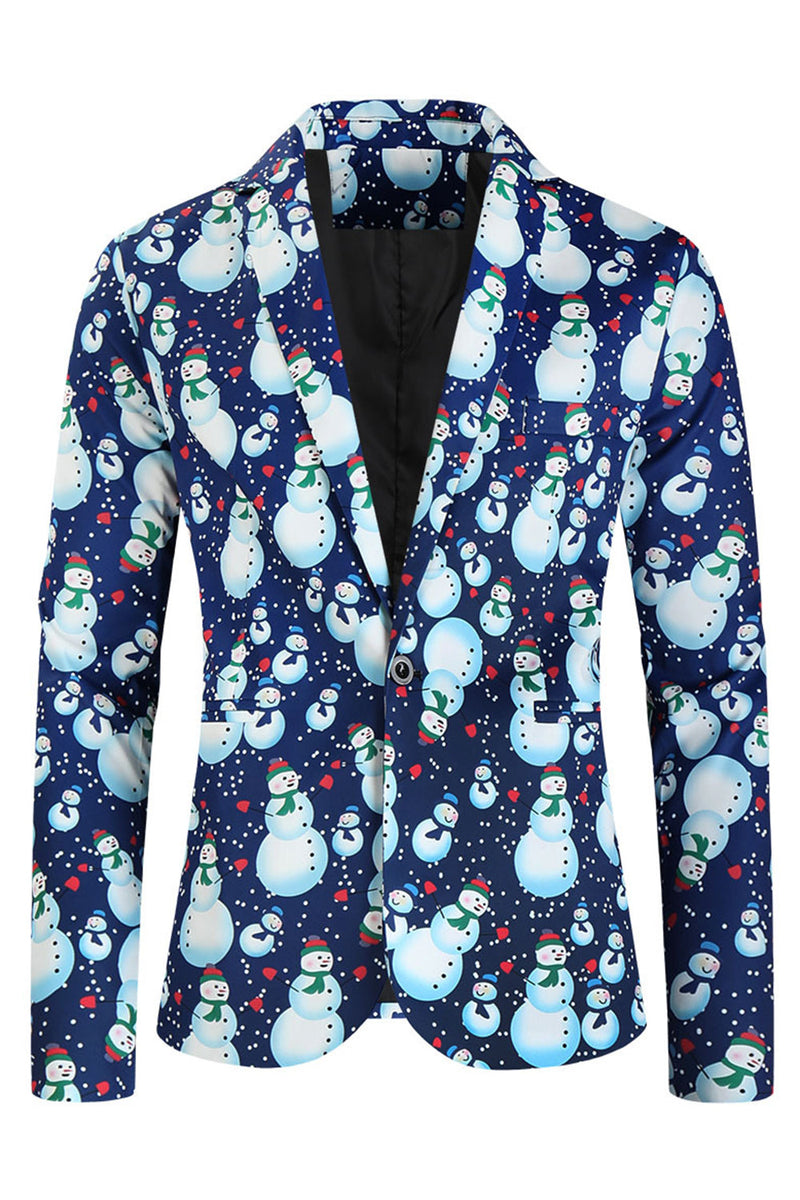 Load image into Gallery viewer, Light Blue 3-Pieces Snowman Printed Men&#39;s Christmas Party Suits