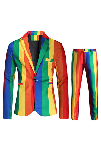 Yellow Rainbow Stripes Notched Lapel Men's Party Suits