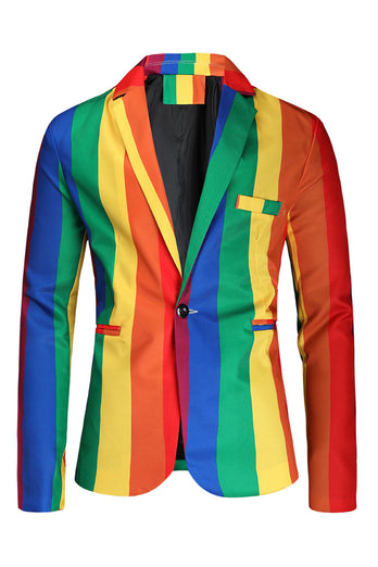 Yellow Rainbow Stripes Notched Lapel Men's Party Suits