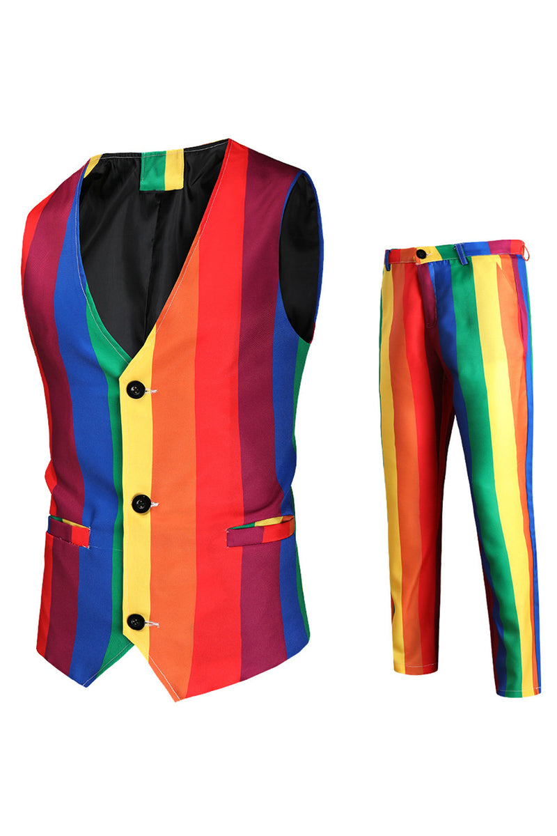 Load image into Gallery viewer, Yellow Rainbow Stripes Notched Lapel Men&#39;s Party Suits