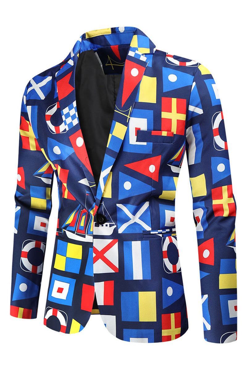 Load image into Gallery viewer, Blue Printed Notched Lapel Men&#39;s Party Suits