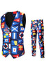 Load image into Gallery viewer, Blue Printed Notched Lapel Men&#39;s Party Suits