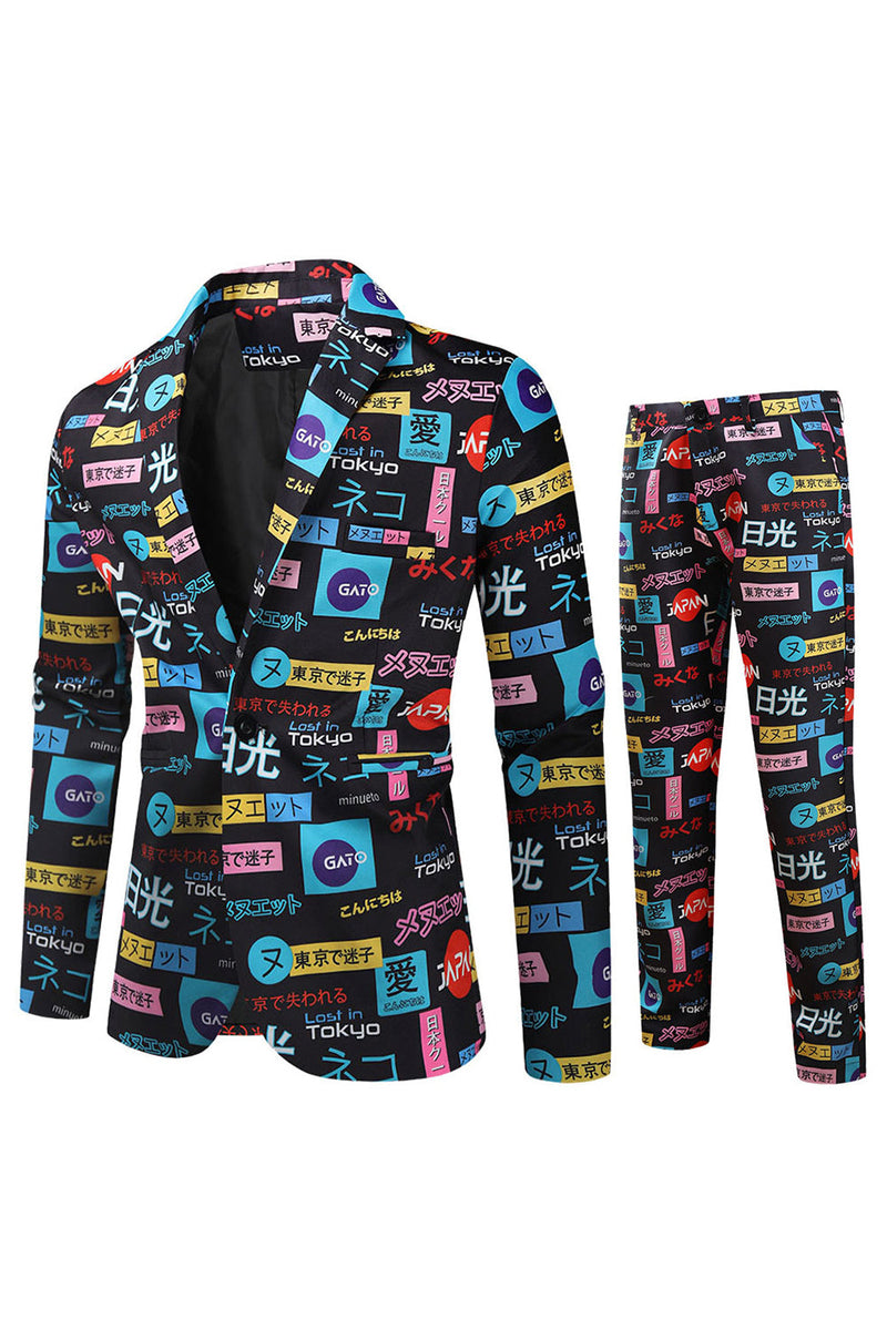 Load image into Gallery viewer, Black Text Printed Notched Lapel Men&#39;s Party Suits