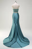 Load image into Gallery viewer, Dusty Green Mermaid Spaghetti Straps Long Prom Dress with Slit