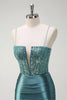 Load image into Gallery viewer, Dusty Green Mermaid Spaghetti Straps Long Prom Dress with Slit