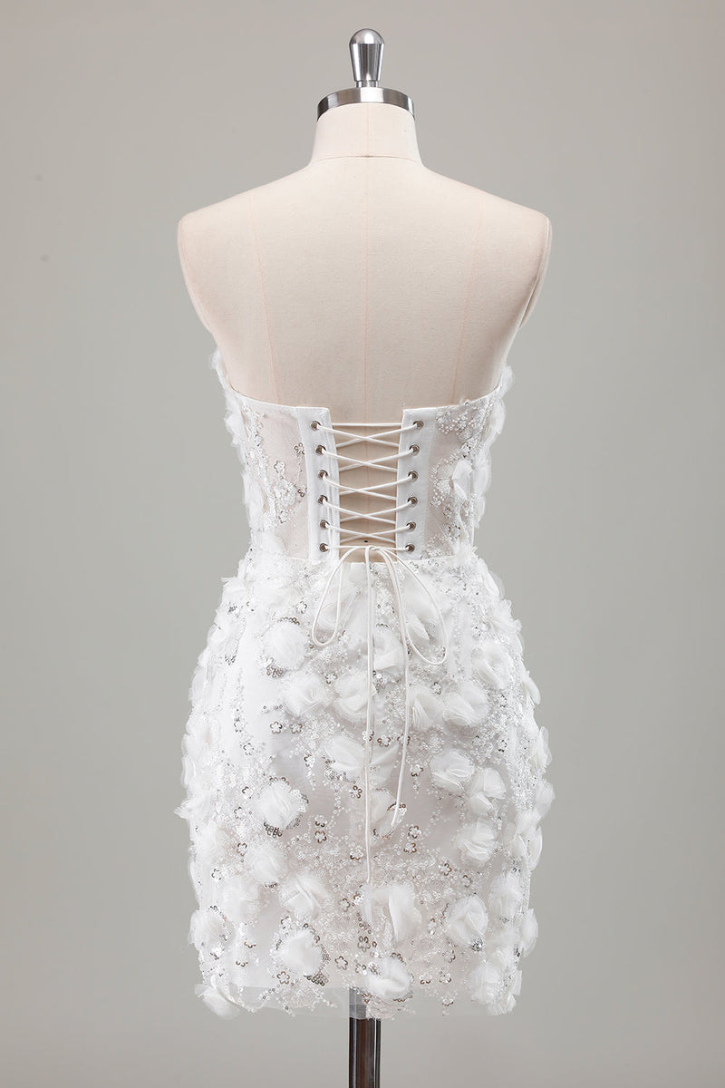 Load image into Gallery viewer, Ivory Strapless Beaded Tight Short Wedding Dress with Appliques