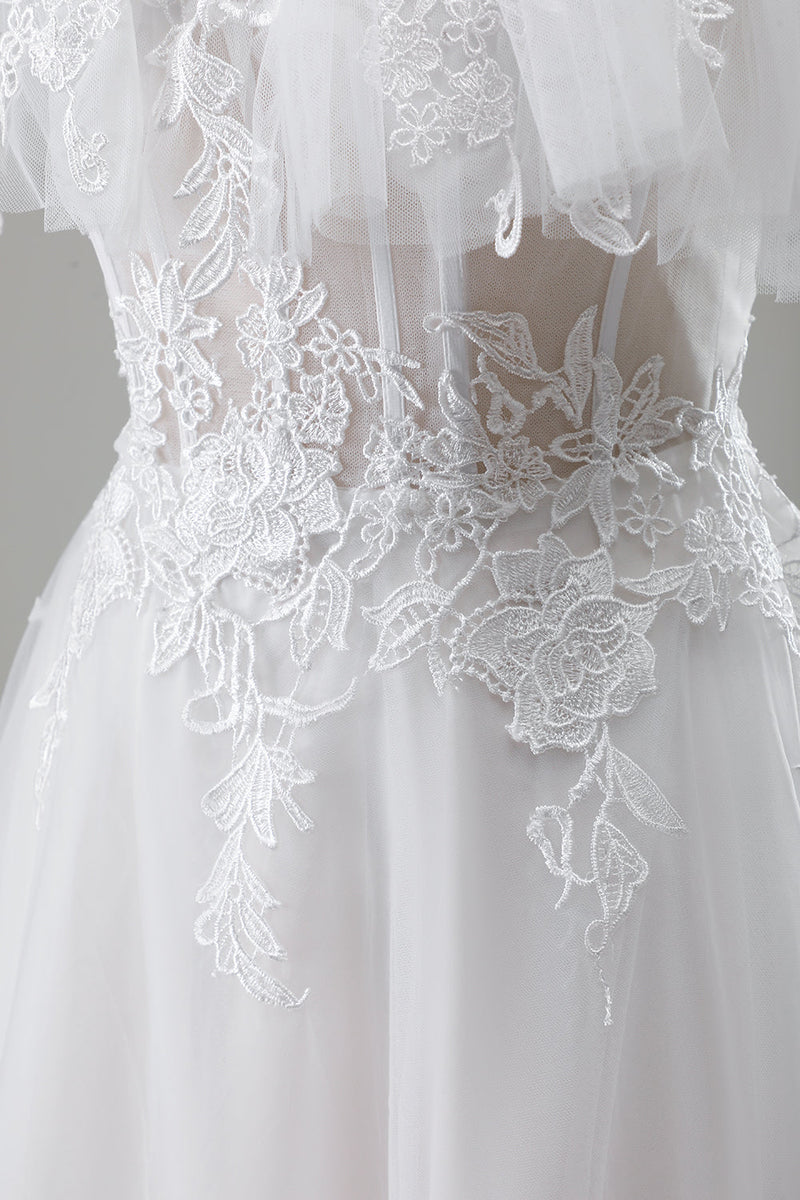 Load image into Gallery viewer, Ivory Off the Shoulder A-Line Wedding Dress with Appliqued Lace