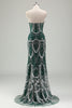 Load image into Gallery viewer, Luxury Dark Green Mermaid Strapless Sequins Long Corset Prom Dress with Beading