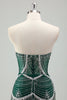 Load image into Gallery viewer, Luxury Dark Green Mermaid Strapless Sequins Long Corset Prom Dress with Beading