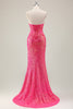 Load image into Gallery viewer, Sparkly Fuchsia Mermaid Strapless Long Prom Dress with Slit