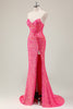 Load image into Gallery viewer, Sparkly Fuchsia Mermaid Strapless Long Prom Dress with Slit