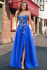 Load image into Gallery viewer, Royal Blue Tulle A-Line Spaghetti Straps Corset Long Prom Dress with Slit