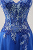 Load image into Gallery viewer, Royal Blue A Line Spaghetti Straps Corset Tulle Prom Dress With Appliques