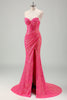 Load image into Gallery viewer, Sparkly Fuchsia Mermaid Strapless Corset Sequins Long Prom Dress with Slit