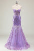 Load image into Gallery viewer, Purple Mermaid Corset Strapless Long Prom Dress with Appliques