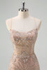 Load image into Gallery viewer, Sparkly Champagne Mermaid Spaghetti Straps Corset Long Prom Dress