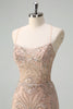 Load image into Gallery viewer, Sparkly Champagne Mermaid Spaghetti Straps Corset Long Prom Dress