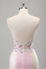 Load image into Gallery viewer, Sparkly Pink Mermaid Spaghetti Straps Corset Flowers Sequins Long Prom Dress with Slit