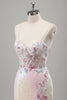 Load image into Gallery viewer, Sparkly Pink Mermaid Spaghetti Straps Corset Flowers Sequins Long Prom Dress with Slit