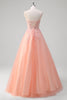 Load image into Gallery viewer, Sparkly Peach A-Line Corset Tulle Long Prom Dress with Beaded