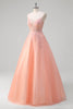 Load image into Gallery viewer, Sparkly Peach A-Line Corset Tulle Long Prom Dress with Beaded