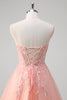 Load image into Gallery viewer, Sparkly Peach A-Line Corset Tulle Long Prom Dress with Beaded