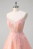 Load image into Gallery viewer, Sparkly Peach A-Line Corset Tulle Long Prom Dress with Beaded