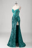 Load image into Gallery viewer, Peacock Green Mermaid Spaghetti Straps Long Prom Dress With Sequins