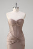 Load image into Gallery viewer, Khaki Mermaid Strapless Corset Pleated Prom Dress