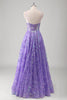 Load image into Gallery viewer, Purple A Line Spaghetti Straps Long Printed Prom Dress With Sequins