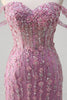 Load image into Gallery viewer, Grey Purple Mermaid Off The Shoulder Appliqued Corset Long Prom Dress With Tulle