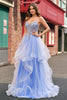 Load image into Gallery viewer, Light Blue A Line Spaghetti Straps Spiral Ruffles Long Prom Dress with Sequins