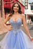 Load image into Gallery viewer, Light Blue A Line Spaghetti Straps Spiral Ruffles Long Prom Dress with Sequins