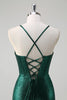 Load image into Gallery viewer, Glitter Dark Green Mermaid Corset Ruched Metallic Prom Dress with Slit