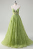 Load image into Gallery viewer, Sequins Green Princess Spaghetti Straps Ruched Long Prom Dress