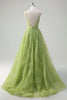 Load image into Gallery viewer, Sequins Green Princess Spaghetti Straps Ruched Long Prom Dress