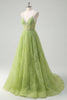 Load image into Gallery viewer, Sequins Green Princess Spaghetti Straps Ruched Long Prom Dress