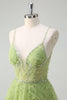 Load image into Gallery viewer, Sequins Green Princess Spaghetti Straps Ruched Long Prom Dress