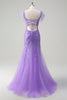 Load image into Gallery viewer, Sparkly Purple Tulle Mermaid Off the Shoulder Sequin Prom Dress with Slit