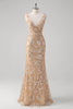 Load image into Gallery viewer, Champagne Mermaid V-Neck Sequined Long Prom Dress