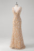 Load image into Gallery viewer, Champagne Mermaid V-Neck Sequined Long Prom Dress