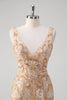 Load image into Gallery viewer, Champagne Mermaid V-Neck Sequined Long Prom Dress