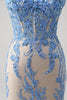 Load image into Gallery viewer, Blue Mermaid Corset Spaghetti Straps Long Prom Dress With Sequins